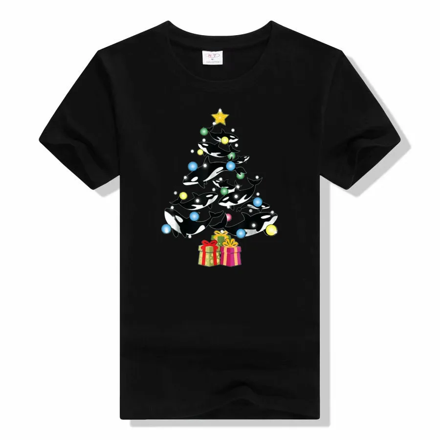 Orca Christmas Tree Classic T-Shirt Dolphins Printed Graphic Tee Tops Xmas Costume Gifts Cute Shark Lover Aesthetic Clothes