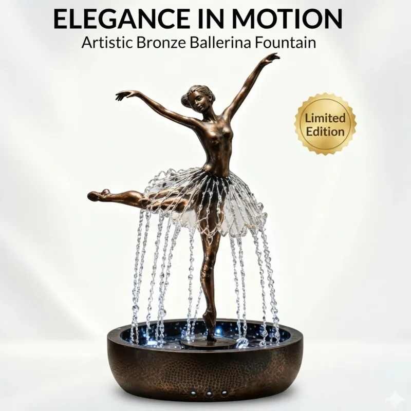 Elegant Ballerina Tabletop Water Fountain Funny Vintage Bronze Indoor Desktop Waterfall Relaxing Sound Home Office Decor Gift
