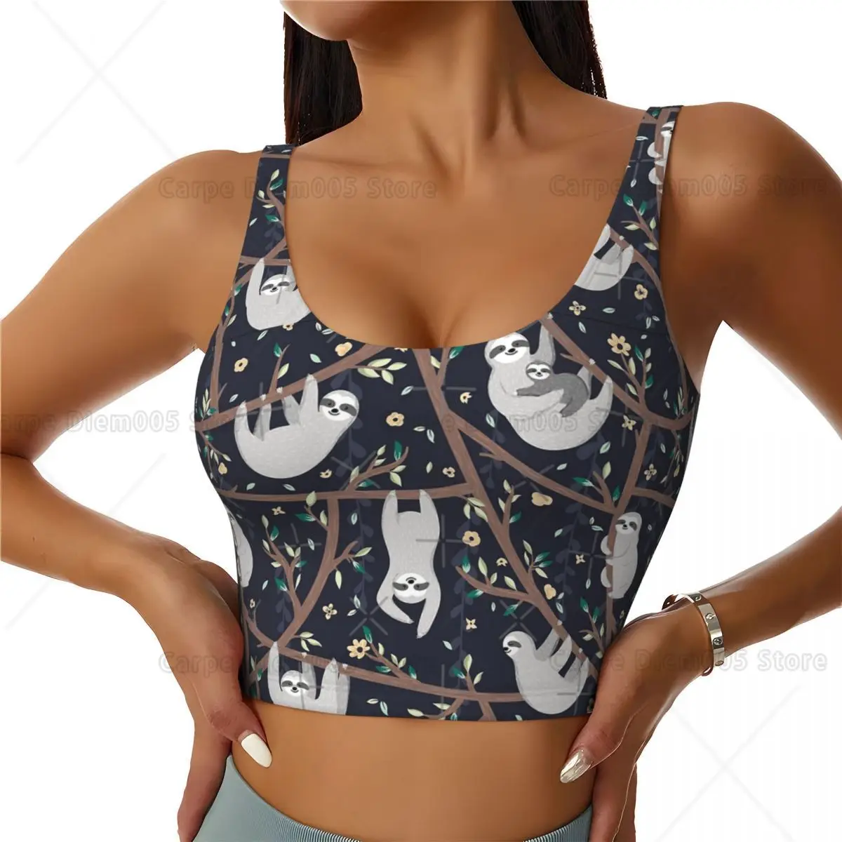 Cute Animal Sloth Women Girls Sexy Sports Vest Racerback Crop Vest Sportswear for Workout Running Street Dancing Multisize
