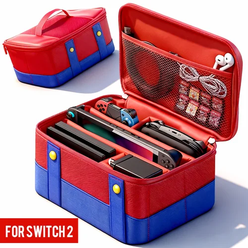Imagen 1 del producto Funda protectora de transporte grande para accesorios Switch2 Mario 2025, bolsa de almacenamiento de viaje, funda para accesorios Switch2