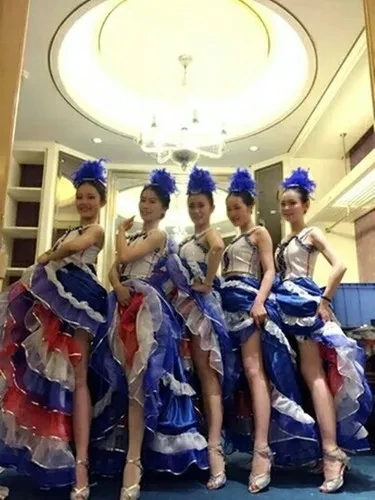 Vestido de dança flamenco espanhol, trajes de samba, abertura de carnaval, palco cancan francês