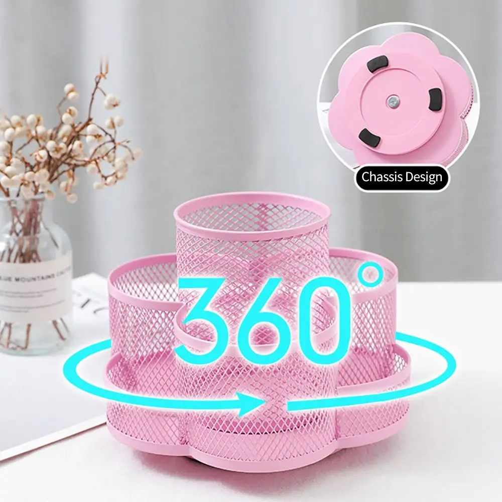 Creative 360 Degree Rotating Pen Holder Multi-Functional Metal Mesh 7 Compartments Pen Container Desk Stationery Organizer