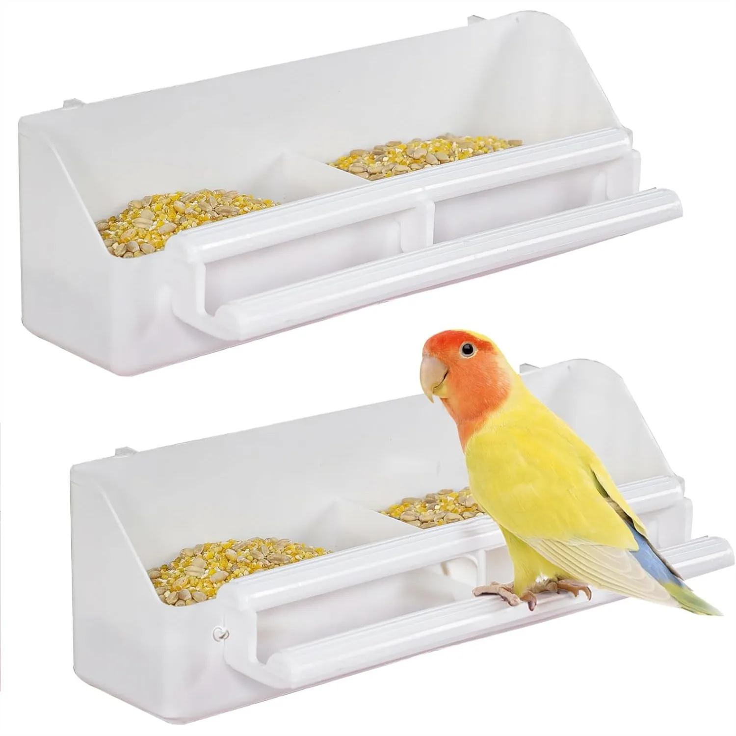 Paquete de 2 Comederos para Pájaros para Colgar en Jaulas con Ganchos, Dispensador de Agua y Perchas para Pequeños Periquitos, Ninfas, Canarios y Loros