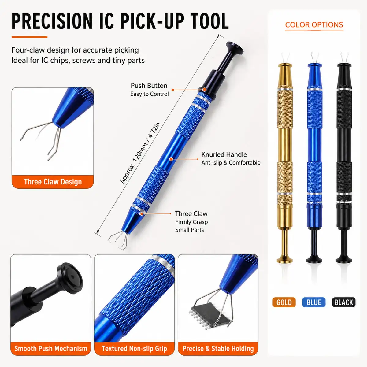 YONGRUN Four Claw IC Extractor Precision Pickup Tool Pen for BGA Chips Screws Small Parts Phone Repair DIY Nail Art