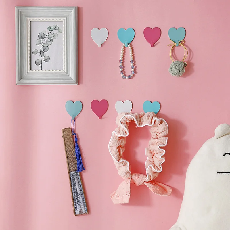 50pcs/10pcs Self-Adhesive Heart-Shaped Wall Hooks, Metal Hooks with Adhesive Backing for Hanging Coats, Hats,Bags,wall hook
