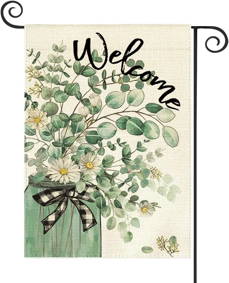 Baccessor Eucalyptus Mason Jar Spring Summer Garden Flag 12.5x18 Inch Vertical Double Sided Three Layers Welcome Sunflower Flora