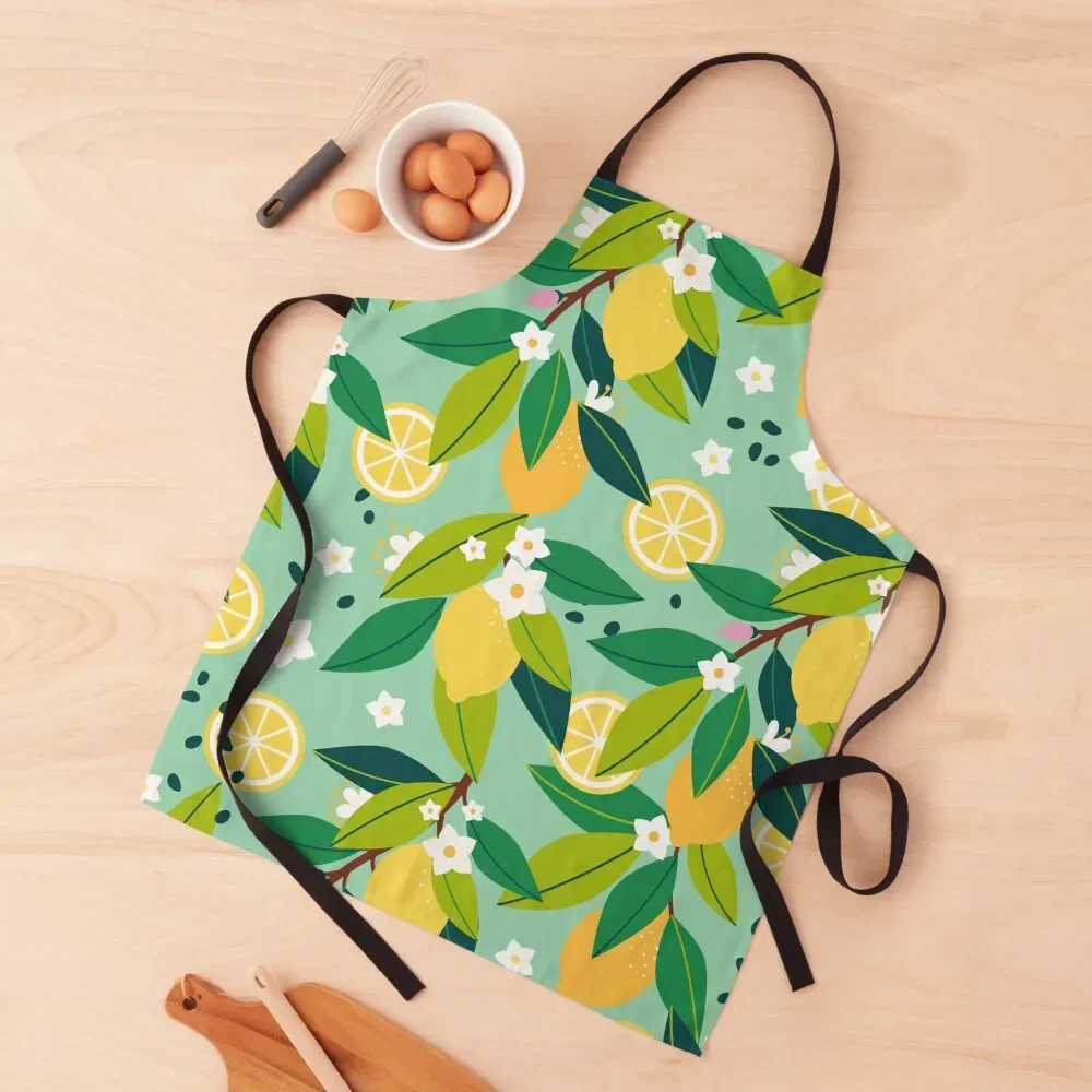 Fresh Lemons Seamless Pattern Apron For Women Kitchen Special Accessories Nursing Apron