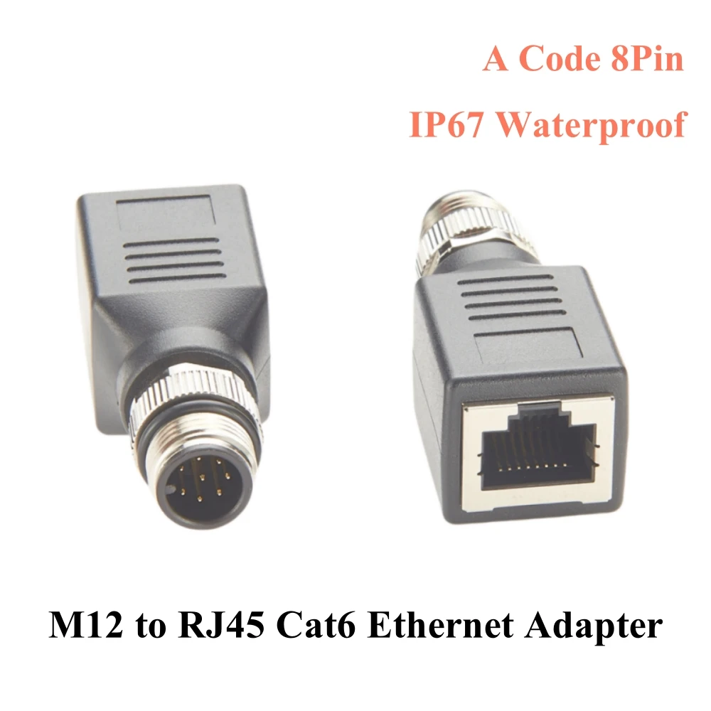 M12 A Code 8Pin to RJ45 Cat6 Industrial Ethernet Shielded Adapter IP67 Bulkhead GigE Vision Connector for Industrial Camera