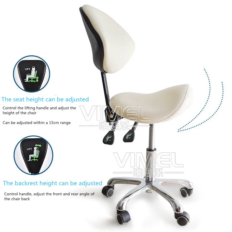 Beauty Hair Pedicure Salon Mobile Dentist Stool Saddle Chair with Backrest PU Leather Seat Assistant Chair