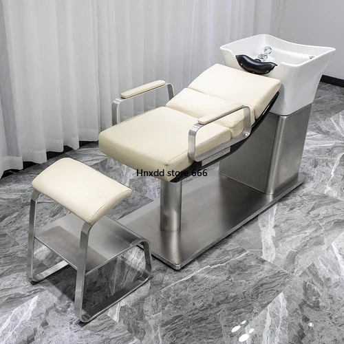 High-End Barber Shop Shampoo Chair Ceramic Deep Basin Silicone Massage Pillow Flushing Bed Lying Half