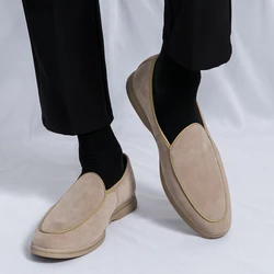 Spring and Autumn Suede Shallow Mouth Mens Loafers Flat Casual Shoes Luxury Brand Nubuck Leather Designer Mocasin Wedding Shoes