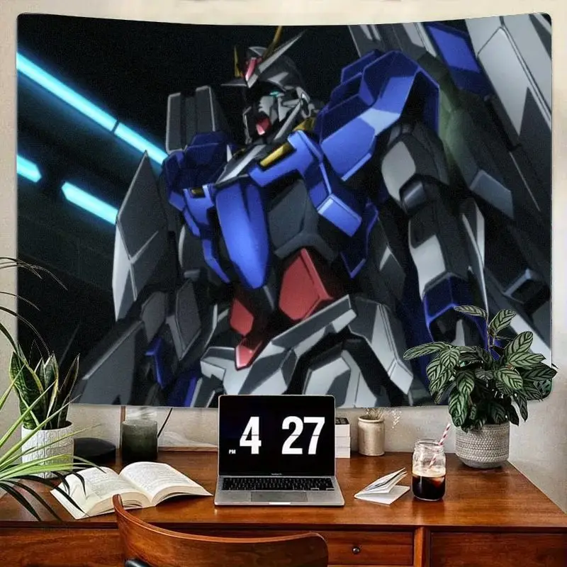 1 قطعة كبيرة الحجم أزرق رمادي أحمر الروبوتية الميكانيكية نسيج (نمط جاندام) خلفية داكنة الضوء الأزرق الحزم جدار ديكور فني لغرفة النوم L
