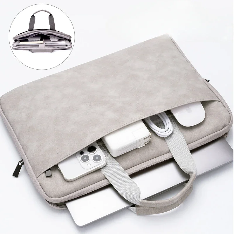 Fully Opening and Closing PU Sheepskin Leather Laptop Bag Suitable for 13-16 Inches Delicate Feel Splashproof and Shockresistant