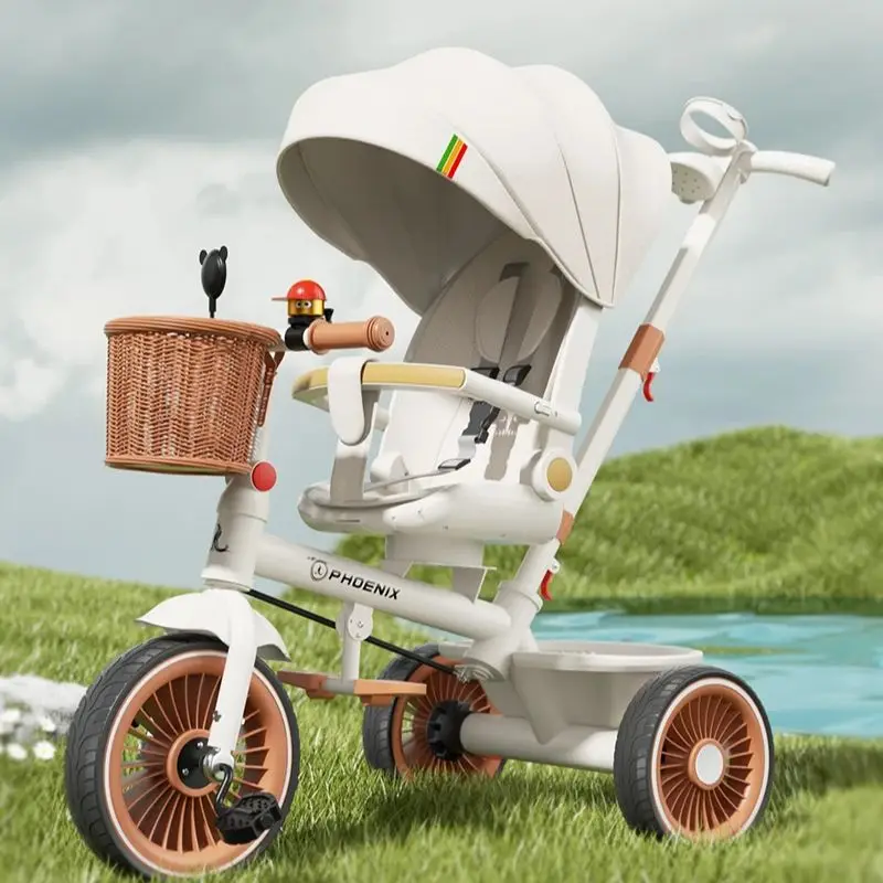 

Многофункциональный детский трехколесный велосипед «пять в одном» | 4-ступенчатый рост 360 ° Вращающееся сиденье | Солнцезащитный козырек из полиуретана с противоскользящими колесами