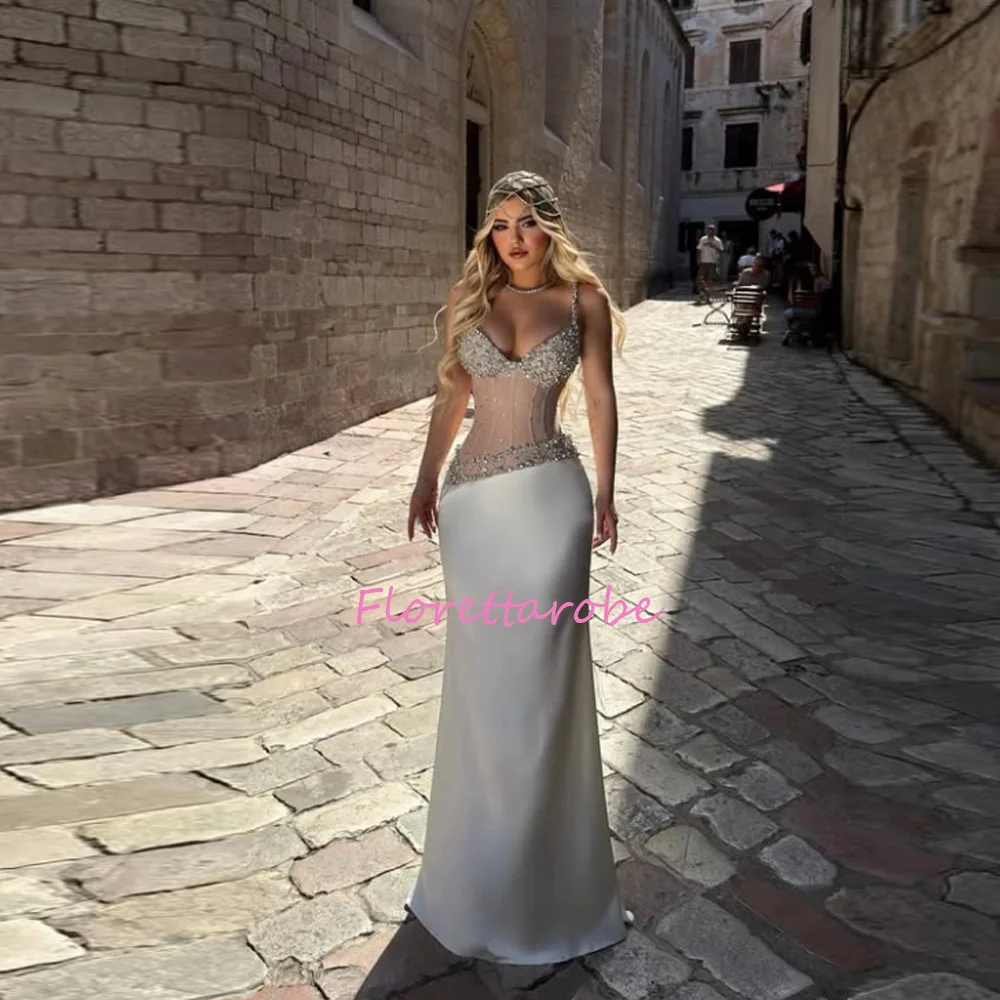

Women's Customized Spaghetti Strap Beaded Mermaid Evening Dresses With Sleeveless Floor-Length Prom Dress Party Gowns
