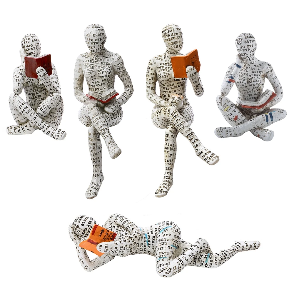 Reading Woman Sculpture Resin Ornament Thinker Resin Statue Reading Bookshelf Decor Pulp Figurine