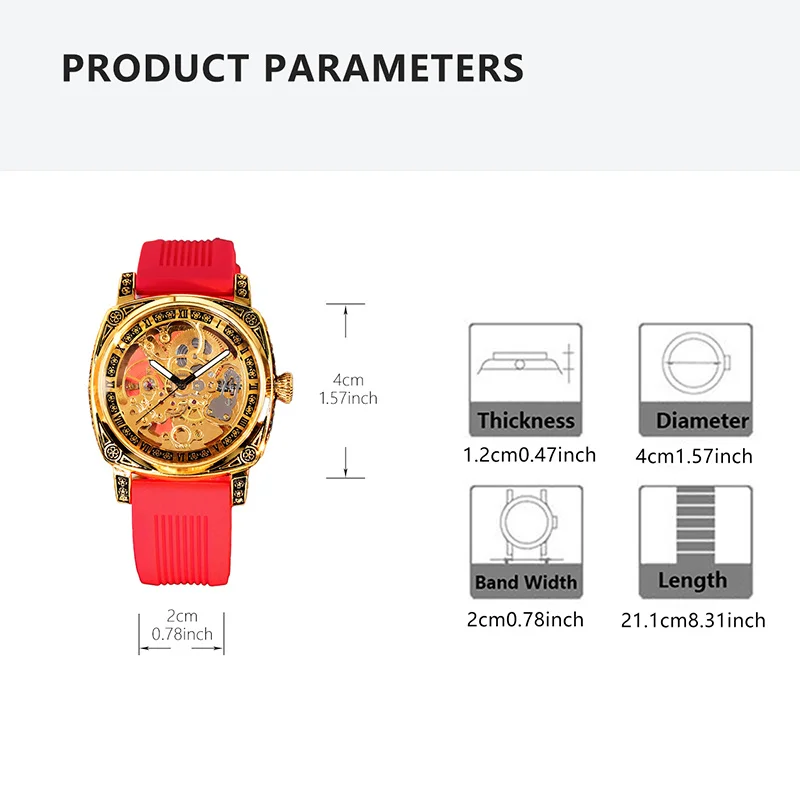 A men's red tape elegant and stylish vintage intricately carved hollow automatic mechanical watch