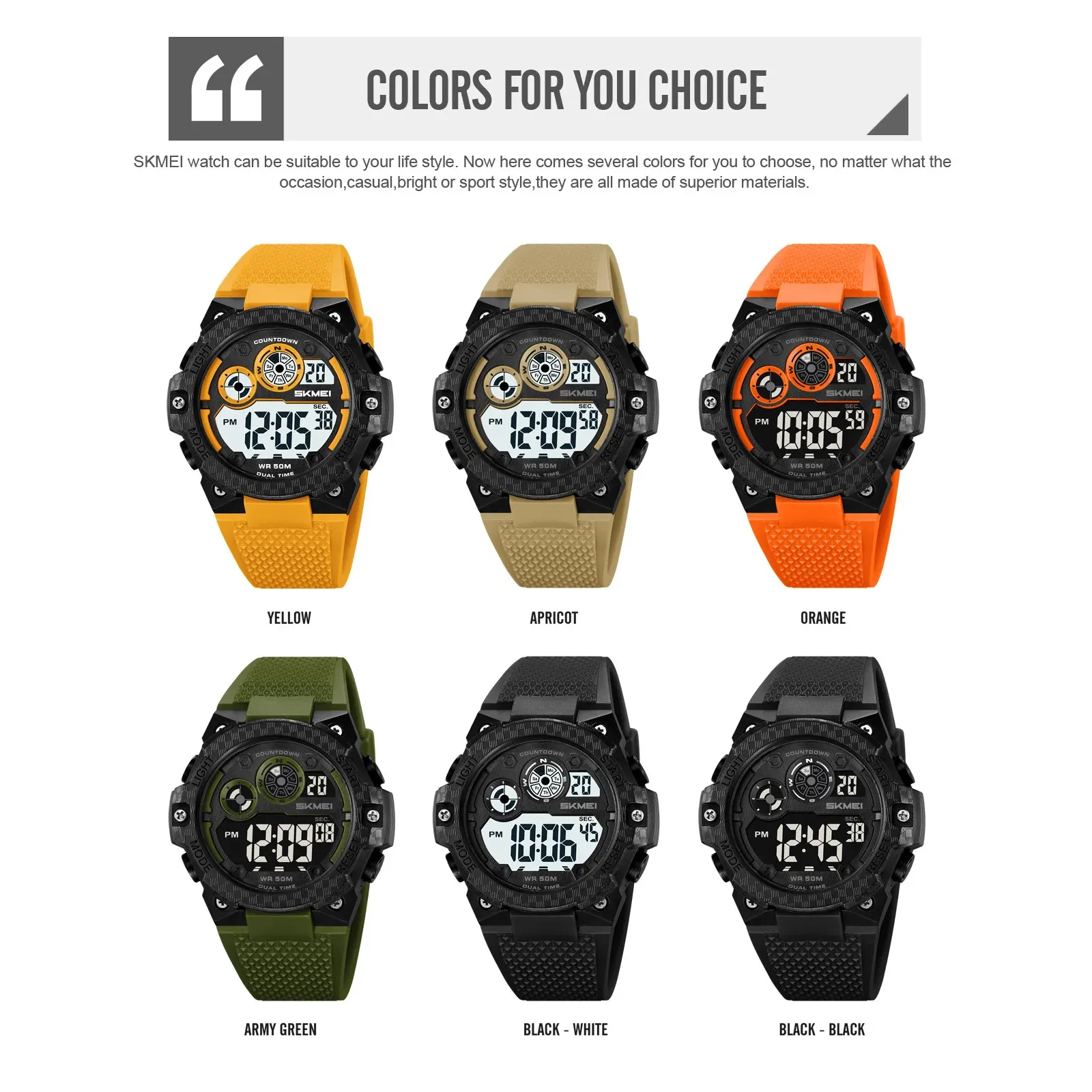 ساعة يد عصرية مقاومة للماء ساعة رقمية SKMEI 2337 ساعة توقيت للرجال رياضية مستديرة #4