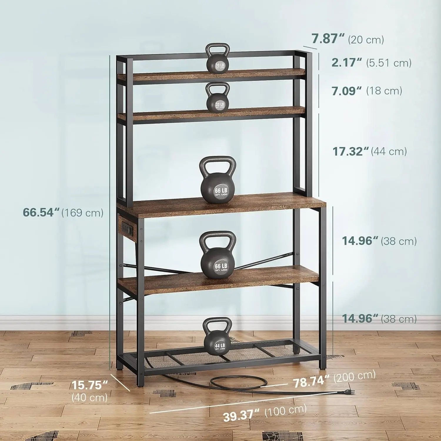 39.4 Inch Wide Large Bakers Rack with Power Outlets, 5-Tier Microwave Stand with Storage, Coffee Bar Stand