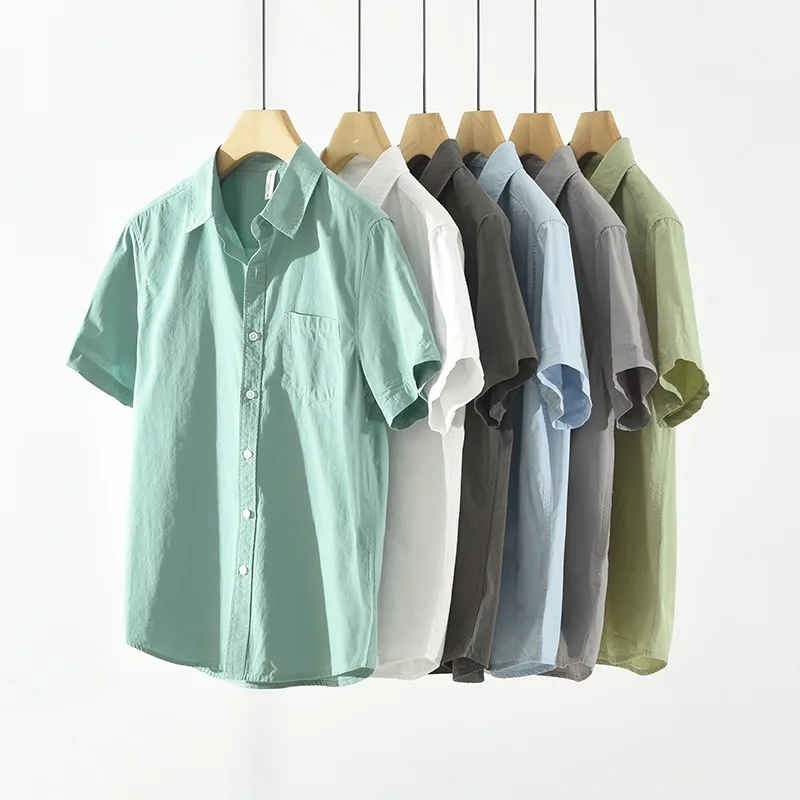 

Summer Breathable Short Sleeve Men's Shirts Casual Loose Fit Japanese Style Lightweight Cotton Soft Comfortable Minimalist