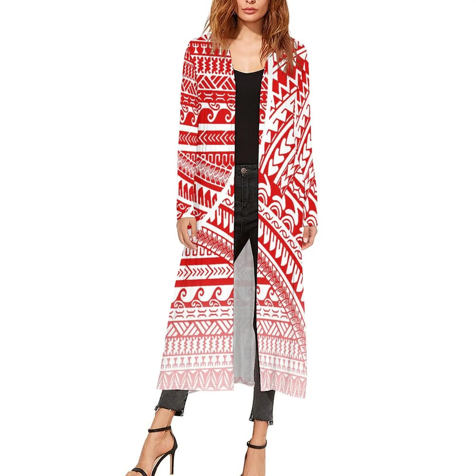

Autumn Cardigan Long Sleeve Kimono Cardigan Casual Cardigan Polynesian Tribe Samoa Tapa Fiji Print Party Cardigan