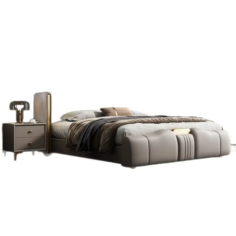 

Italian leather light luxury modern simple double master bedroom Internet celebrity multi-functional storage bed sof