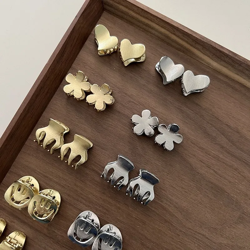 Mini Metal Hair Claw Clips Heart Flower Smile Face Non Slip Small Hair Grips for Women Bun Bangs Daily Hair Accessories