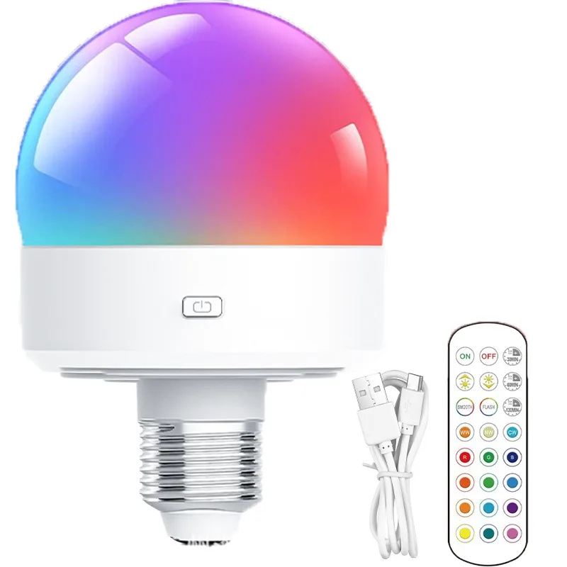 

Rechargeable LED Light Bulb with Remote Control Dimmable 15 RGB Color Magnetic Detachable Lamp Type-C Charging for Bedroom Decor