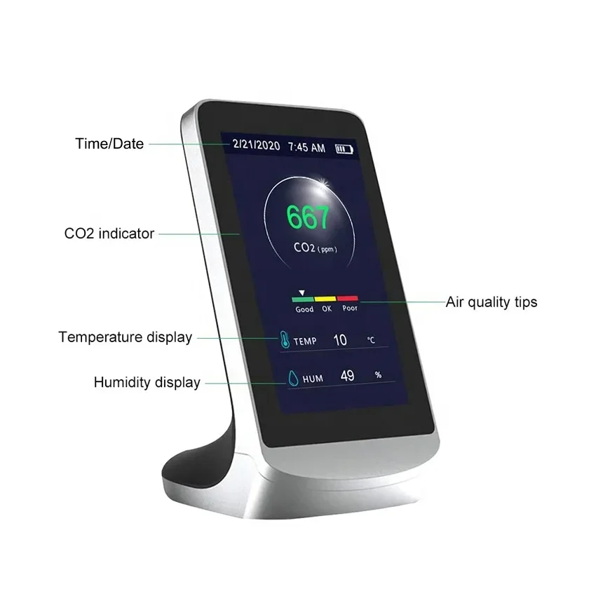 Desktop Multi Functional Tuya Wifi 3 in 1 Temperature Humidity Air Quality Detector Carbon Dioxide Monitors CO2 Meter