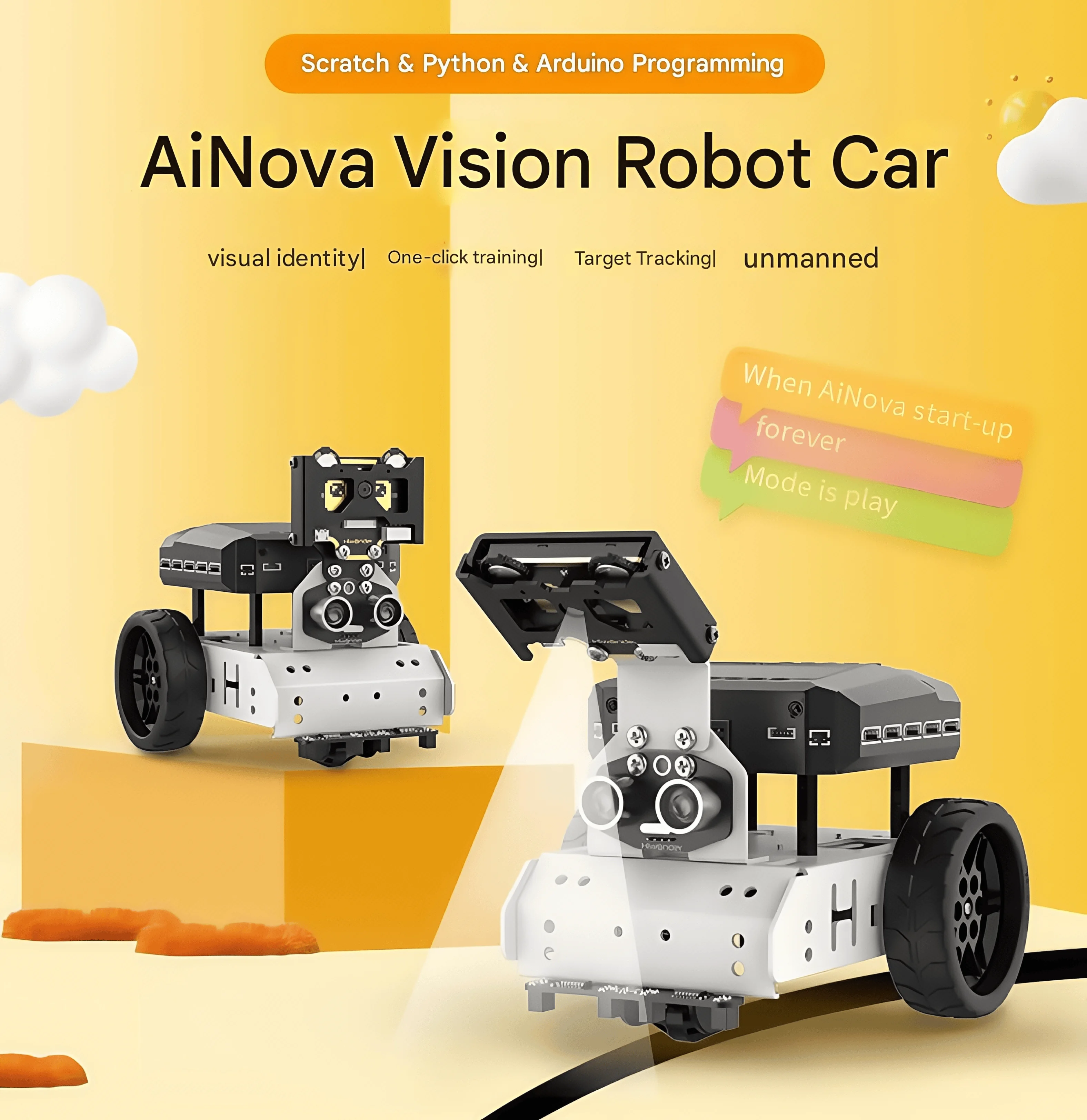 

Smart car visual recognition AiNova driverless Scratch graphical Python programming robot