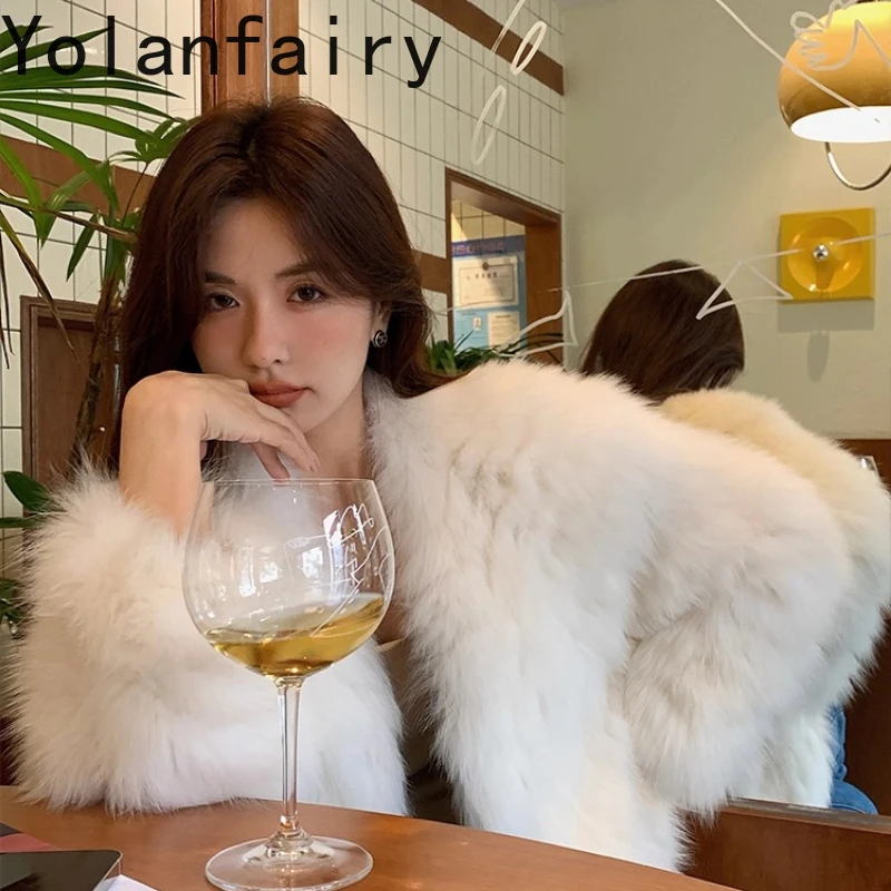 

YOLANFAIRY natural whole fox fur coats luxury women's winter warmth elegance V-neck youthful fashion lady real fox fur coats2025
