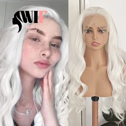 WIF White Hair Synthetic Wig Body Wavy White Cosplay Women Use Hair Loose Wave Lace Front Wigs Heat Fiber Makeup Synthetic Hair