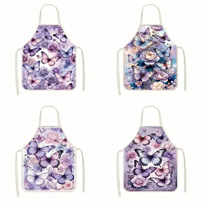 

Льняной фартук с рисунком бабочек и роз, подходит для приготовления пищи, общения родителей и детей, рисования и других занятий.