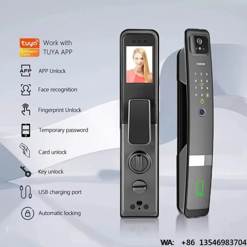 High End Tuya 3D Face Recognition Smart Door Lock Video Voice with Camera and Eye Scanner