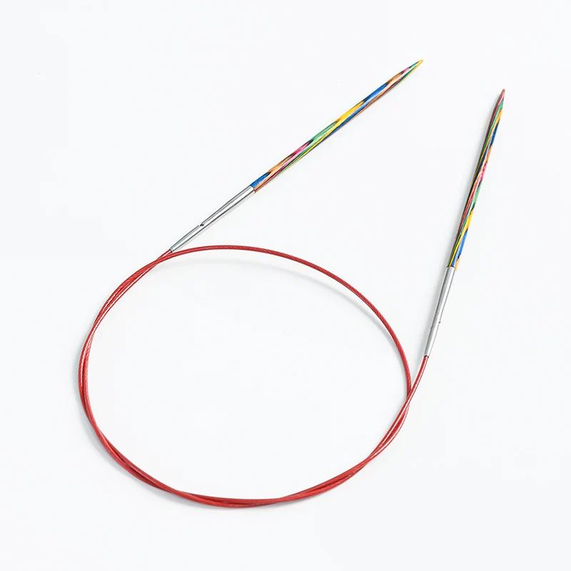 Colored Wood Ring Needle Removable Red Rope Loop Knitting Sweater Needle Hand DIY Knitting Wool Scarf Loop Needle Circulation