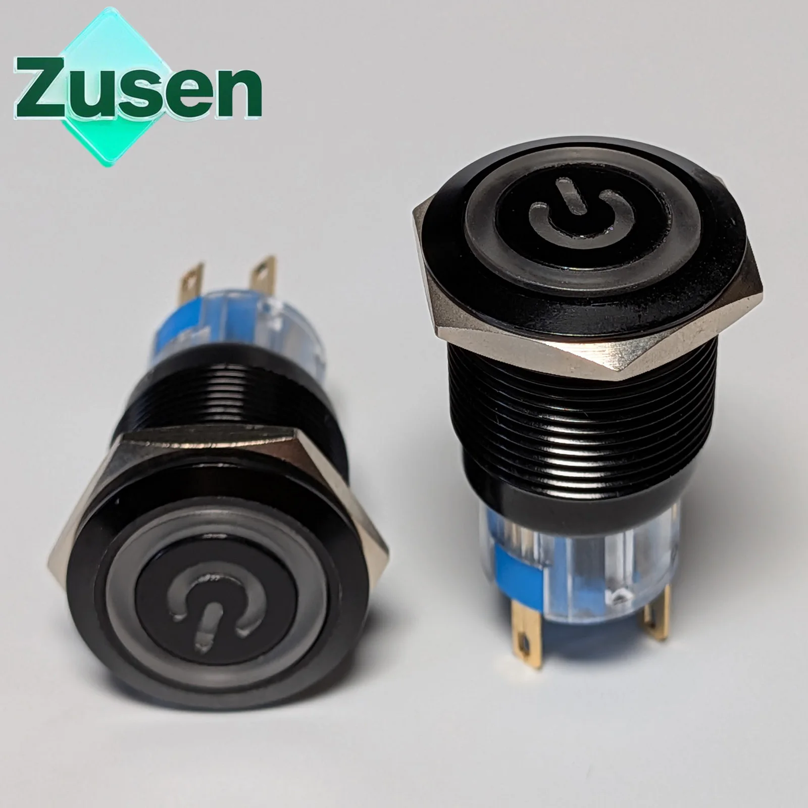Zusen 19mm Black Surface 2NO2NC Illuminated Power Symbol Latching Momentary Push Button Switch 12V 24V 220V(ZS19F-22/EP/A/IP65)