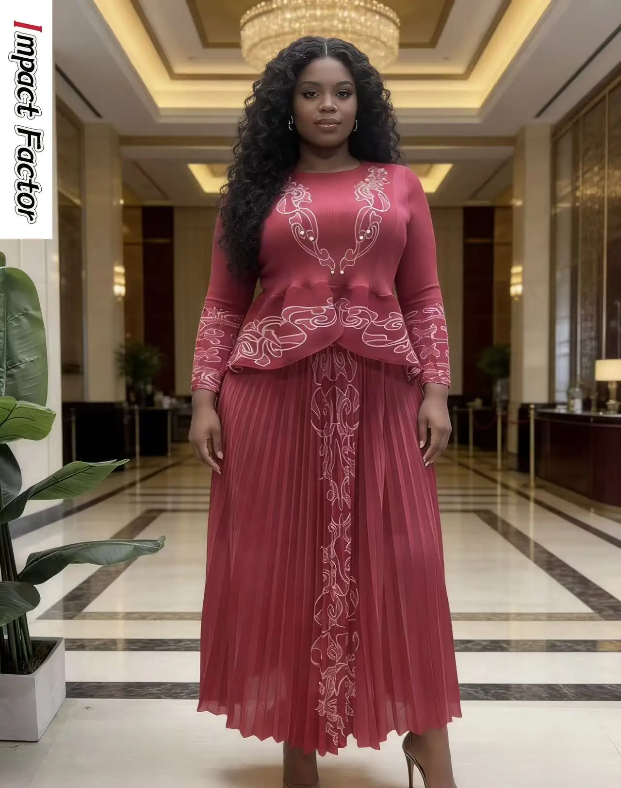 

Новый африканский плиссированный костюм Miyake 2026: модный свободный топ с принтом + плиссированная юбка, комплект из двух предметов, женская одежда