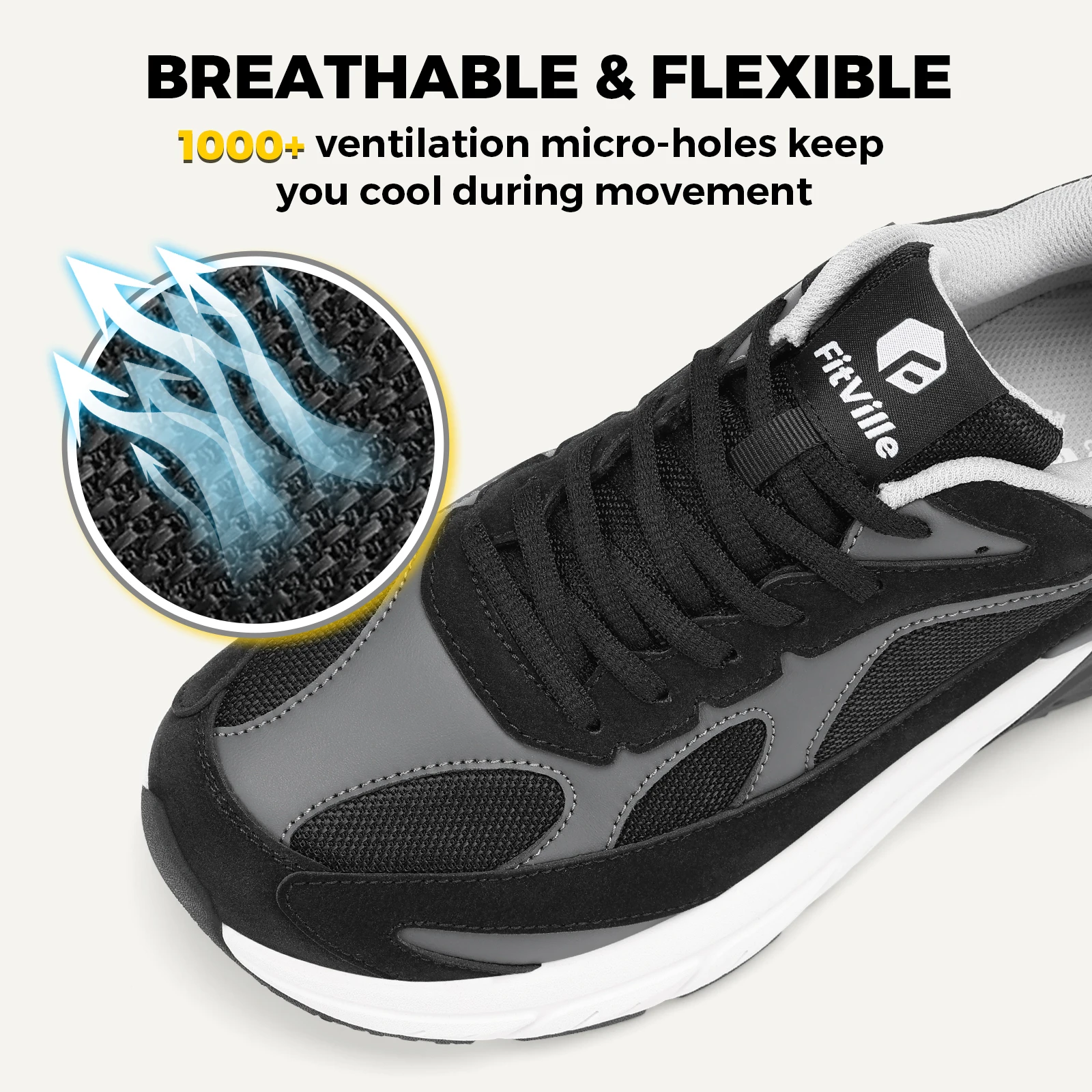 Fitville Original Walking Shoes Extra Wide Cushioning Male Running Sneakers Comfortable Sports Shoes for Men with Arch Support