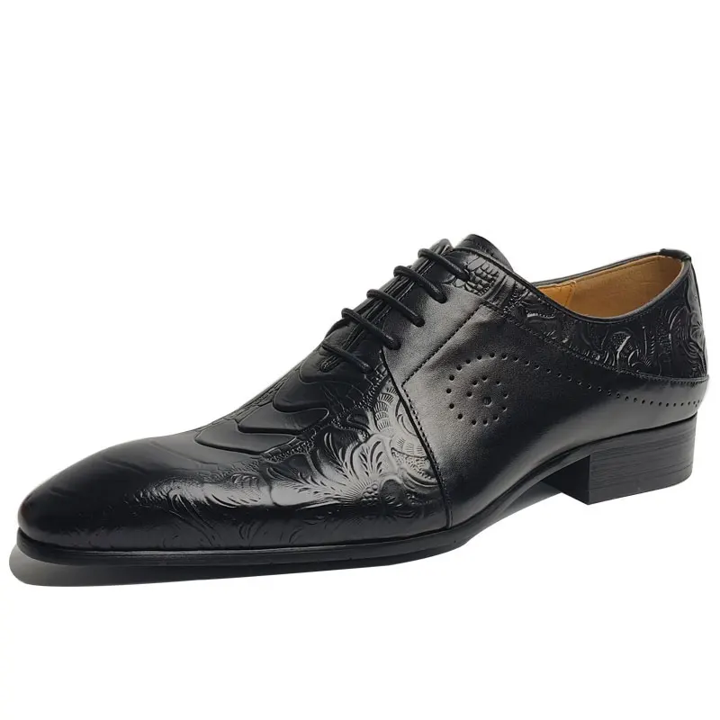 Italian Style Premium Men's Dress Shoes Quality Real Leather Luxury Carved Oxfords Lace-up Leather Men Shoes China Factory Whole