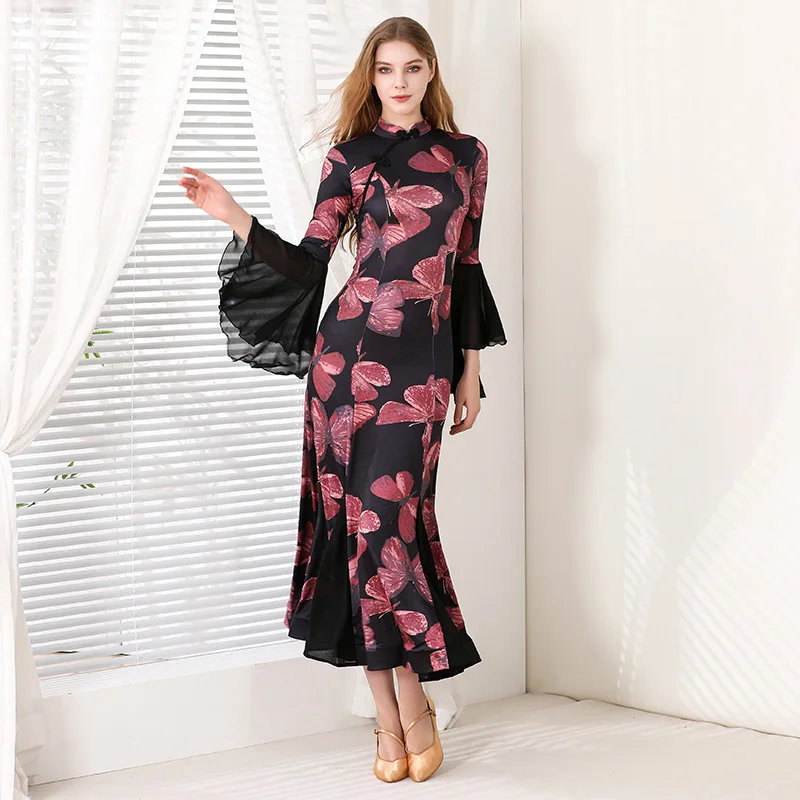 

Butterfly Workshop Modern Dance Skirt Dress National Standard Dance Social Dance Waltz Dance Dress Cheongsam
