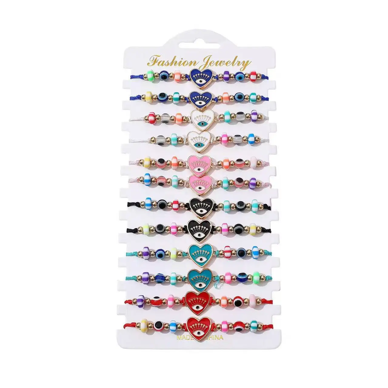 مجموعة مكونة من 12 قطعة من سوار مطرز من راتينج عين الشيطان على شكل قلب يقطر الزيت، سوار الصداقة القديم للرجال والنساء
