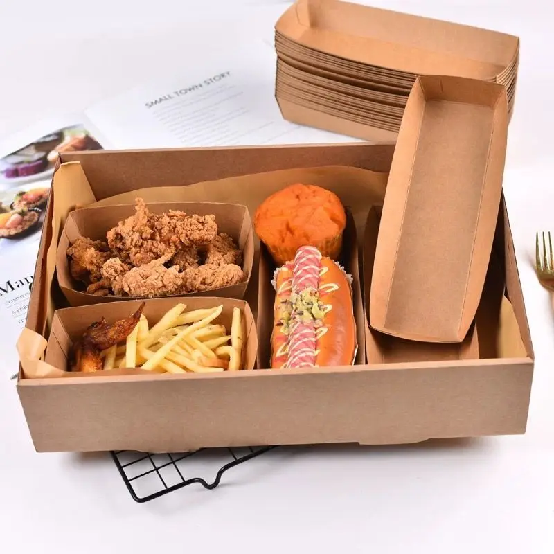 Custom. Kraft Box Discount-Paper Food Tray Picnic Box Disposable Fruit Camping Spring Outing Packaging Dessert Box Oil-Proo