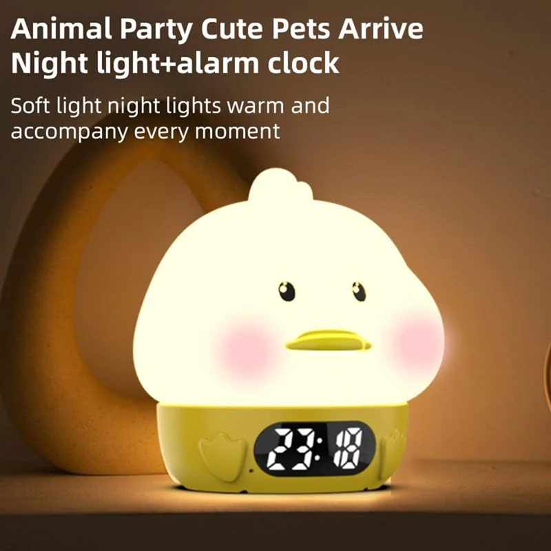 Alarm Clock Lights For Kids-Duck Night Lights,Temperature Display,RGB Color Changing, Wake Up Timer, Rechargelable