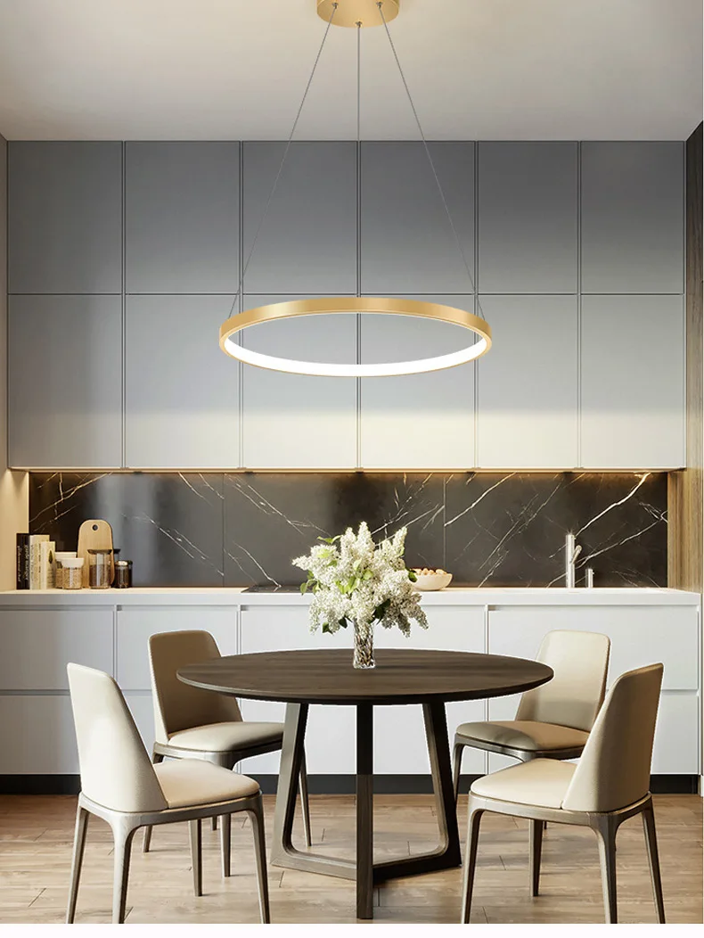 Nordic Single Ring Led Chandelier Indoor Lighting for Dining Table Living Room Bedroom Minimalism Aluminium Circle Pendant Lamp