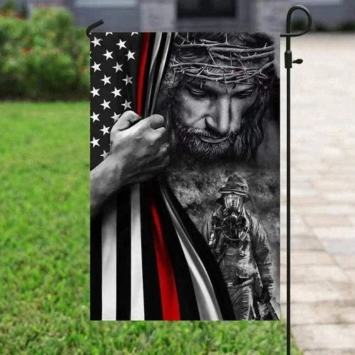 God Jesus Firefighter Christian Faith Double-sided Flag, God Jesus Faith Flag XXH LLP LLX uui