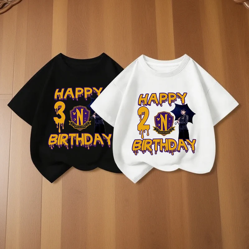 

Футболка с номером серии Wednesday, модная детская одежда на день рождения Аддамс, летние топы с короткими рукавами для мальчиков и девочек, детские футболки с героями мультфильмов, подарки