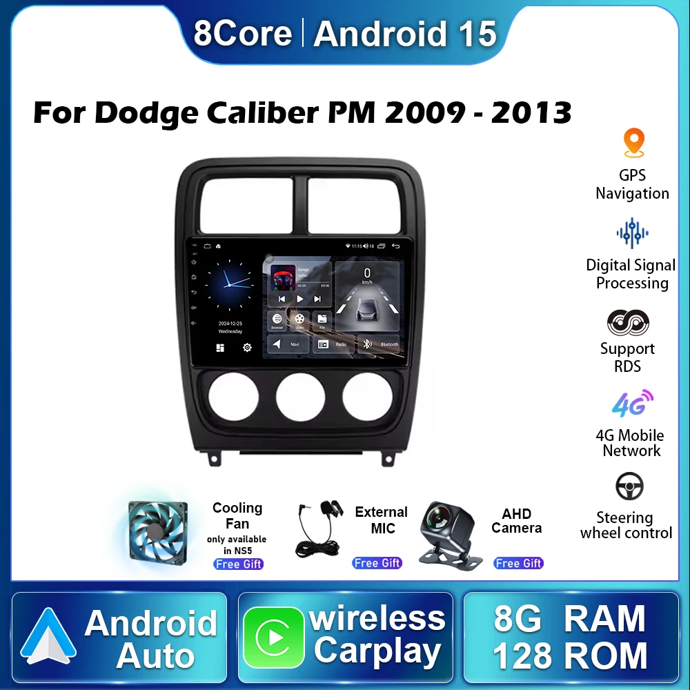 Car Radio For Dodge Caliber PM 2009 2010 2011 - 2013  Android 15 Autoradio Stereo Carplay Navigation GPS Multimedia Video Player