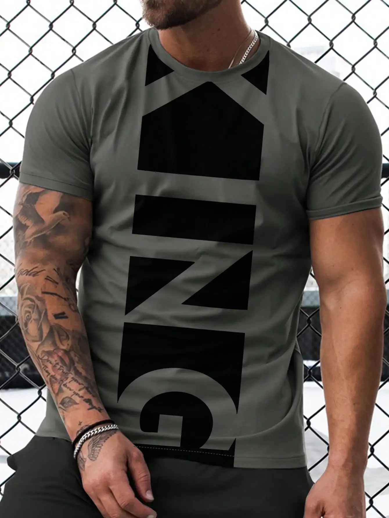 

Men's Olive Green Geometric Graphic Print Short Sleeve T-Shirt for Casual Wear