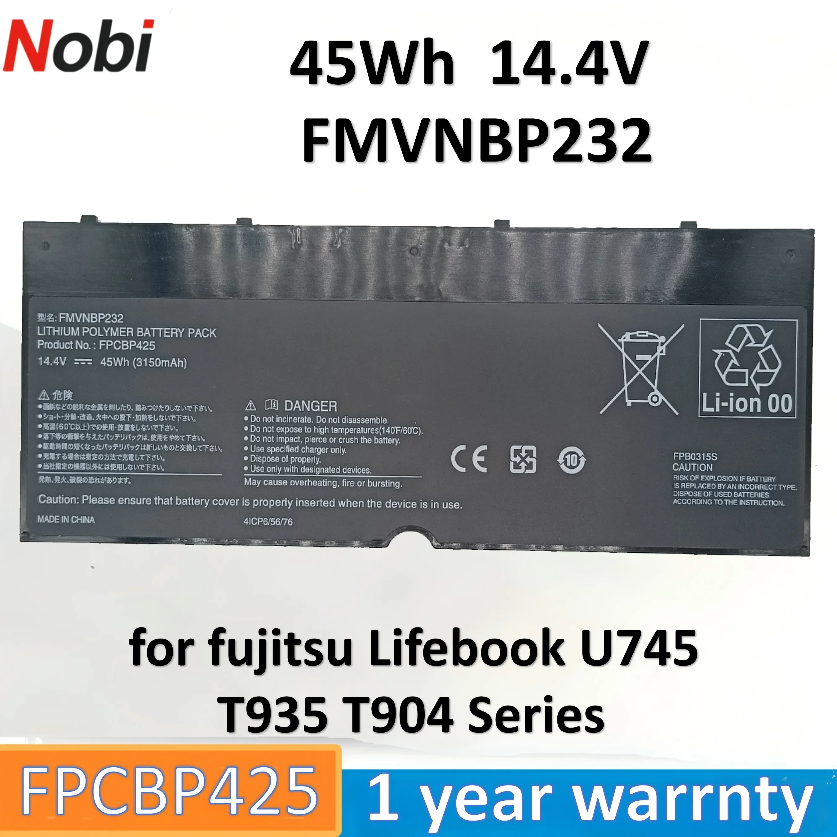 

Nobi FPCBP425 FMVNBP232 battery for Fujitsu Lifebook U745 T935 T904 series （14.4V 45Wh）