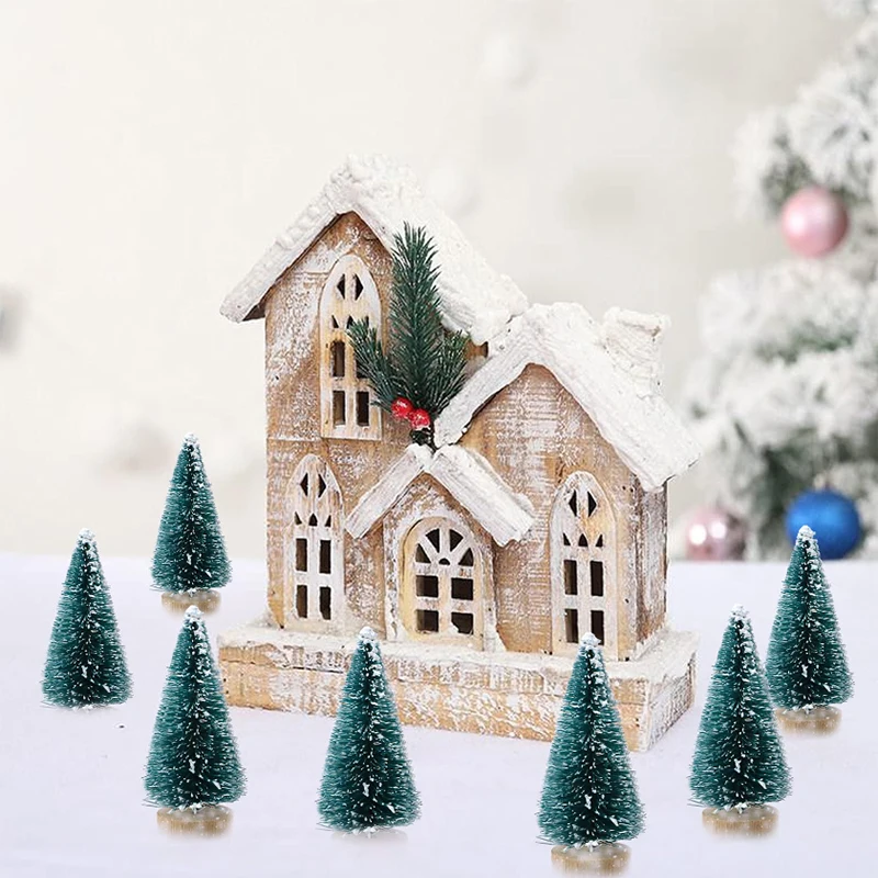 500Pcs Mini Christmas Tree Ornament Small Artificial Pine Sisal Snow Landscape Xmas Trees Christmas Tabletop Navidad Decor Gifts